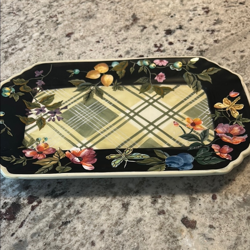 Tracy Porter Black Floral Rectangular Platter